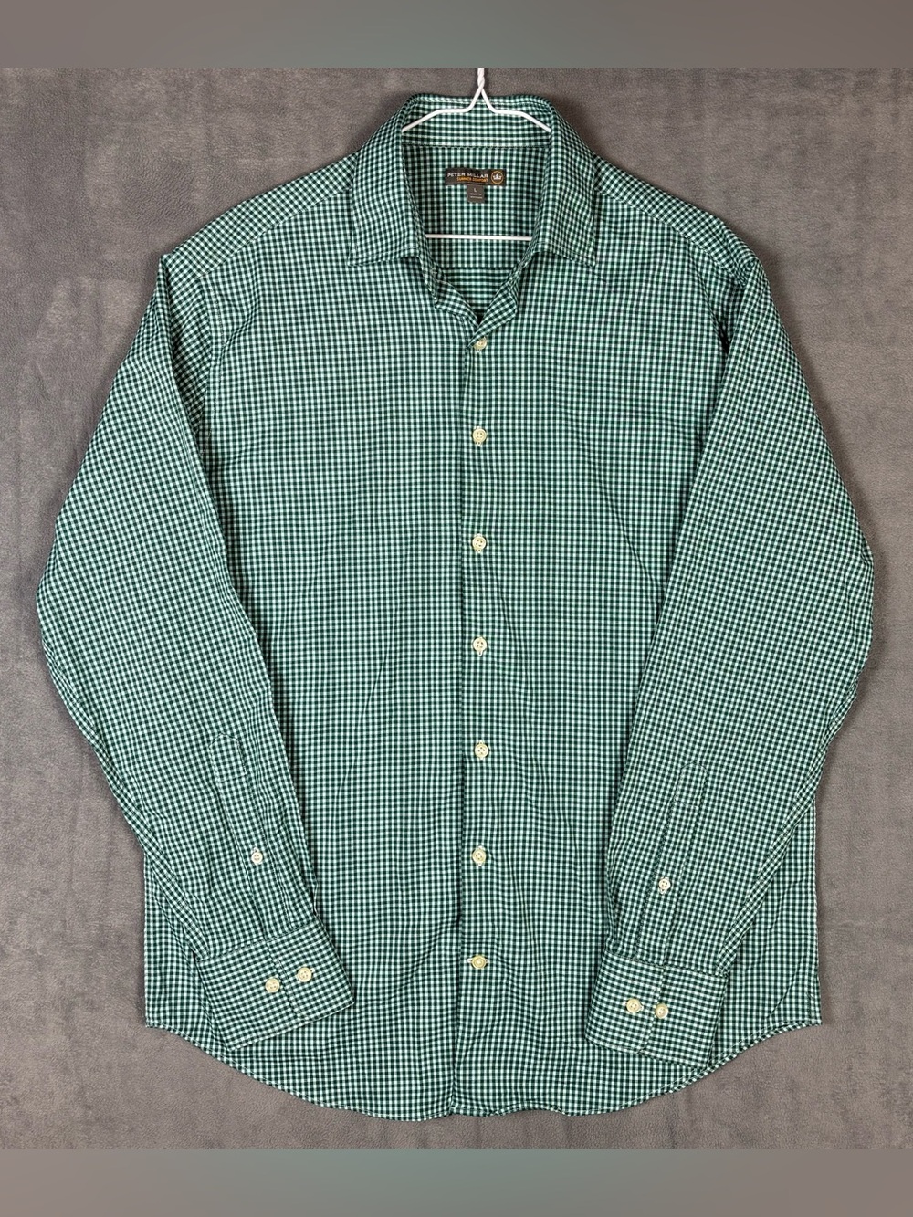 Peter Millar Summer Comfort Mens L Green Gingham Performance Shirt
